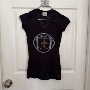 Freeloader‎ Black Saints Football Graphic V-Neck T-Shirt Top